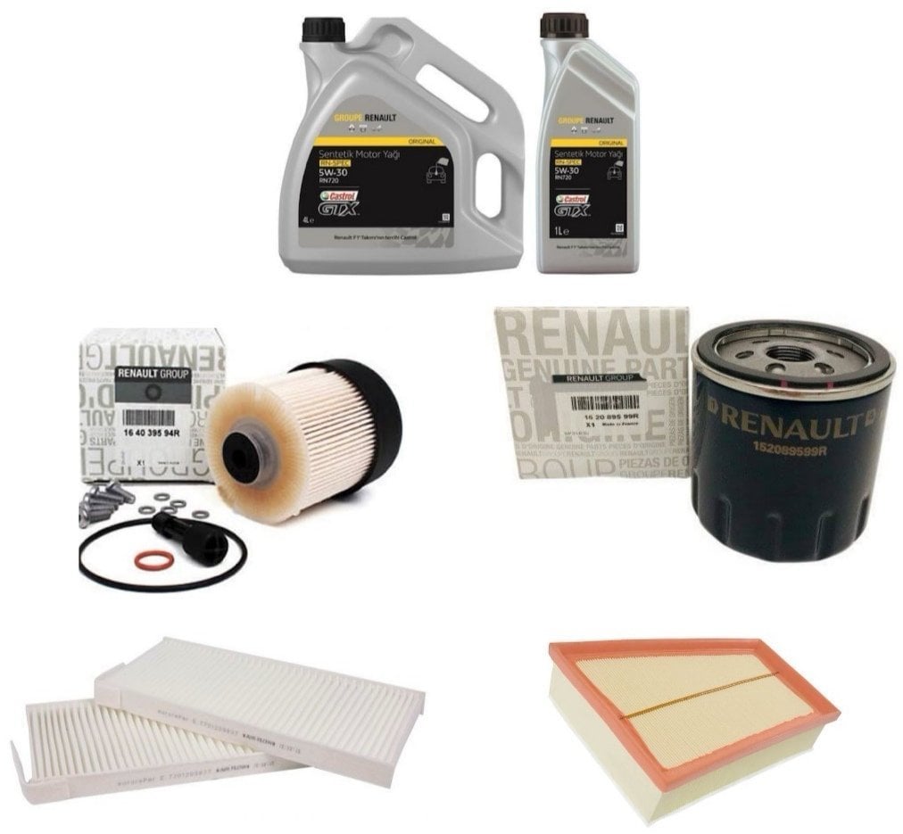 Kango 3 1.5 Dci Yağ Bakım Seti (Yağ Filtresi+Hava Filtresi+Polen Filtresi+Mazot Filtresi 5/30 5Lt Partiküllü Castrol Motor Yağı)