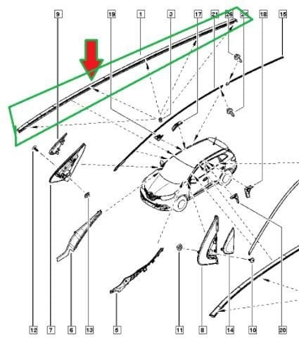 Renault Kadjar Sağ Tavan Çıtası 738521334R - Renault Mais