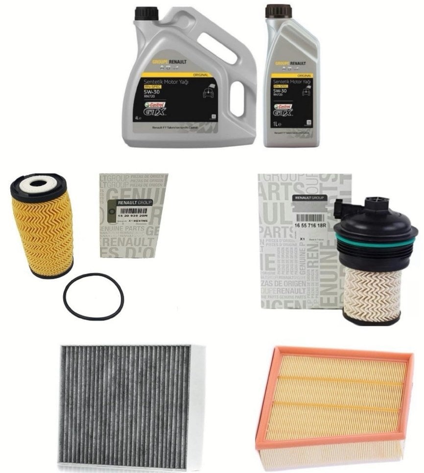 Talisman1.6 Dci R9M  Yağ Bakım Seti 5/30 Partiküllü Castrol Yağ 8 LT (Yağ Filtresi-Hava Filtresi-Polen Filtresi-Mazot Filtresi)