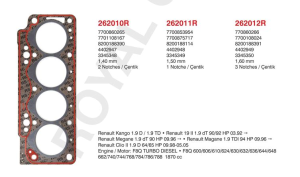 OTO CONTA-ROYAL Kango 1.9 Dizel 3 Kertik Silindir Kapak Contası 8200188391