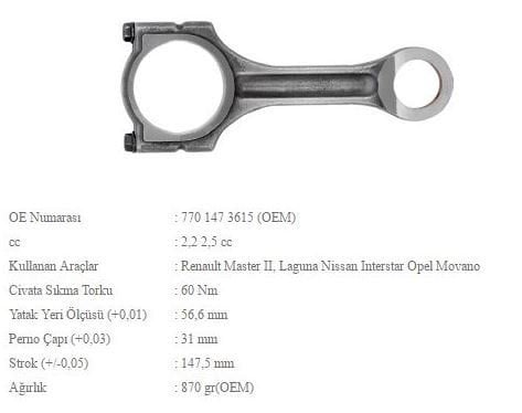 Master 2 - 2.5 Dci G9U Piston Kolu 7701473615