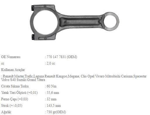 Laguna 3 - Trafic 2.0 Dci M9R Piston Kolu 7701477831