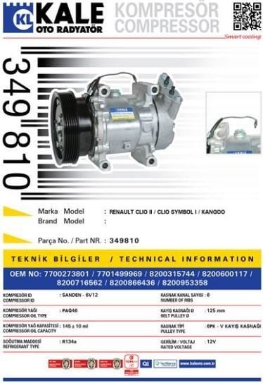 Clio 2 Kango 2 Klima Kompresörü 8200953358